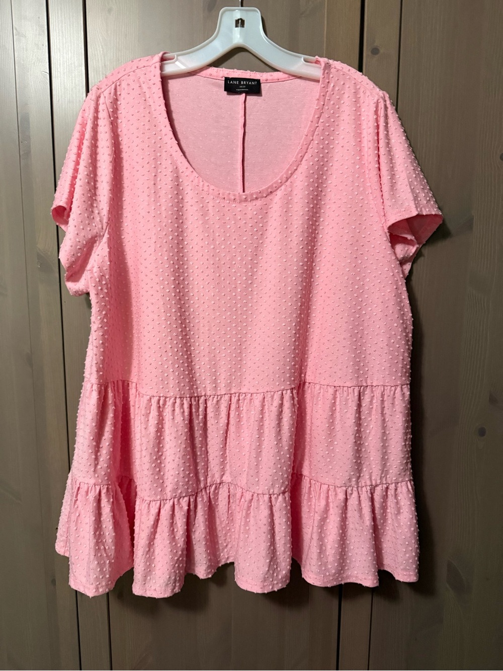 Lane Bryant Light Pink Textured Tiered Short Sleeve Tunic